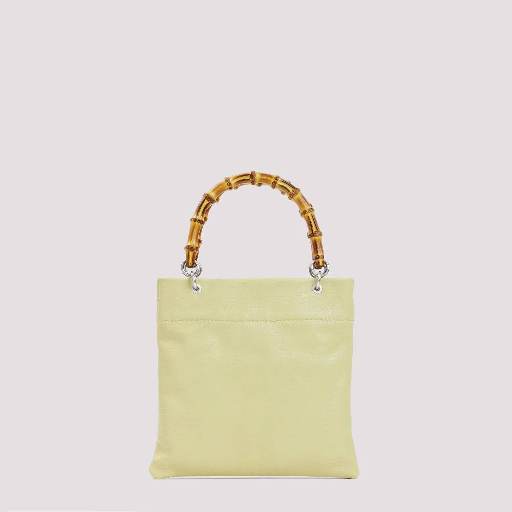 JIL SANDER  Shopper Piccola in Pelle Verde con Manico in Bamboo JIL SANDER Italy
