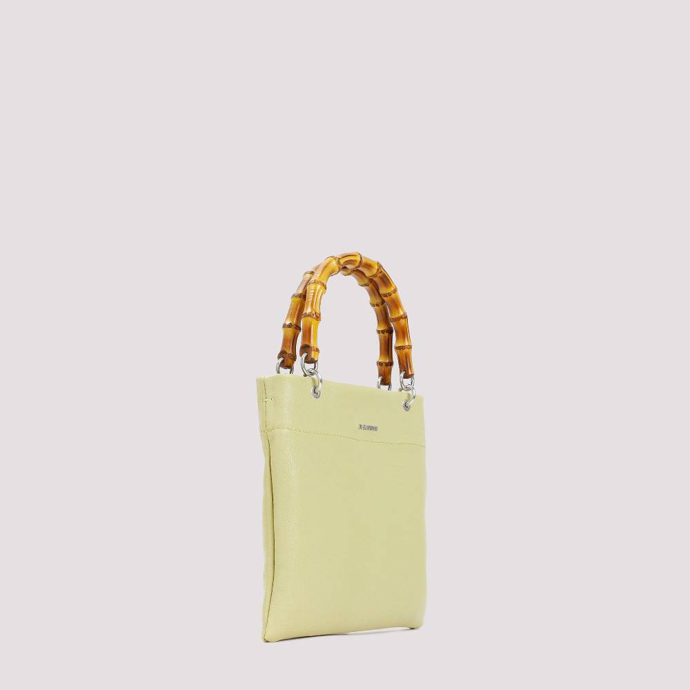 JIL SANDER  Shopper Piccola in Pelle Verde con Manico in Bamboo JIL SANDER Italy