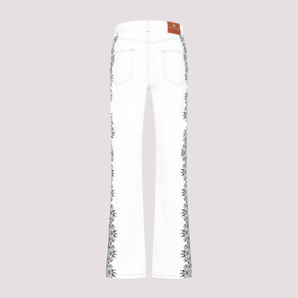ETRO  Jeans di Cotone Bianco ETRO Esme con Stampa Laterale Nuovo