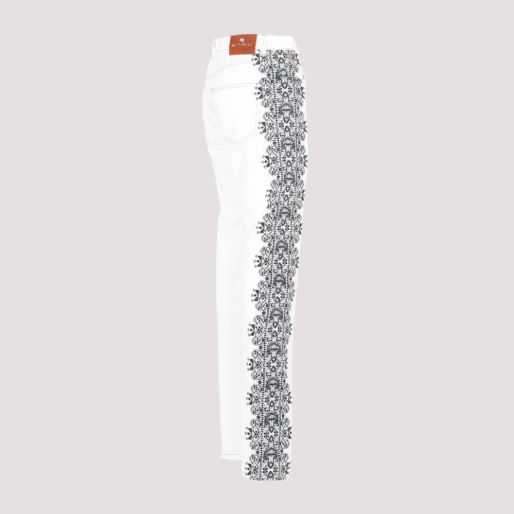 ETRO  Jeans di Cotone Bianco ETRO Esme con Stampa Laterale Nuovo