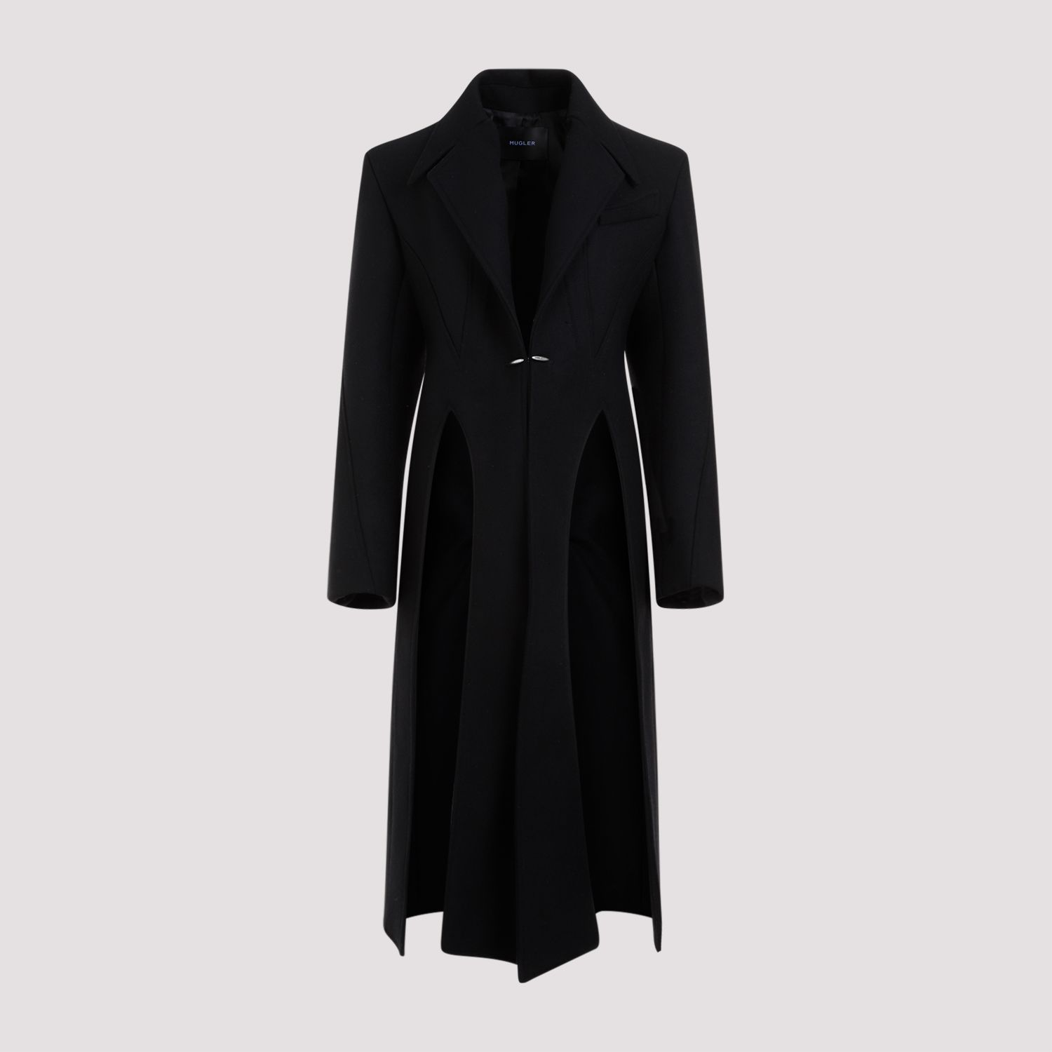 MUGLER  Cappotto Nero in Lana e Poliammide Mugler Lunghezza Caviglia Spedizione Gratuita
