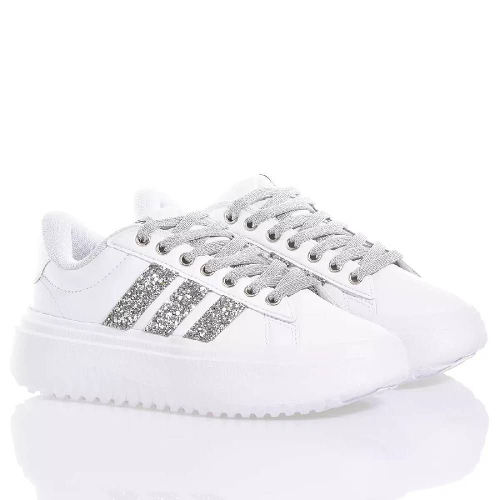 ADIDAS  Sneakers Adidas da Donna Piattaforma Bianco Argento in Eco-Pelle Qualità Garantita
