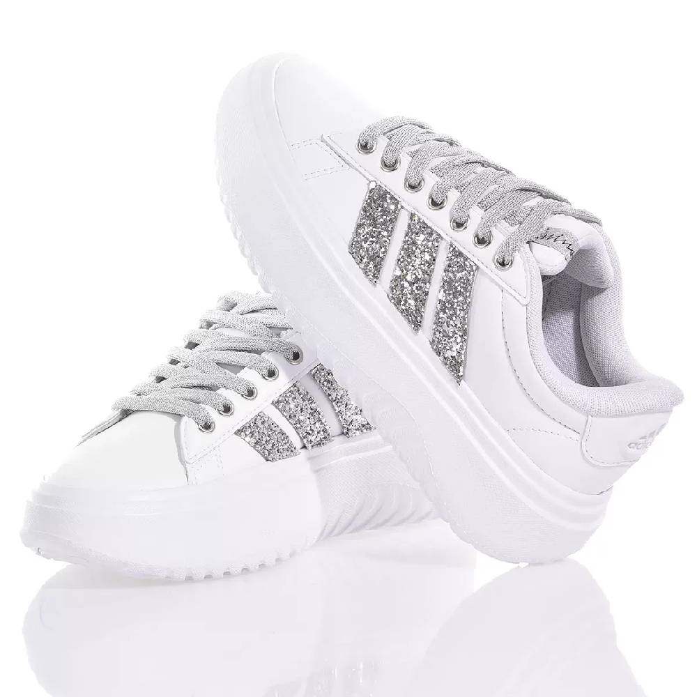 ADIDAS  Sneakers Adidas da Donna Piattaforma Bianco Argento in Eco-Pelle Qualità Garantita