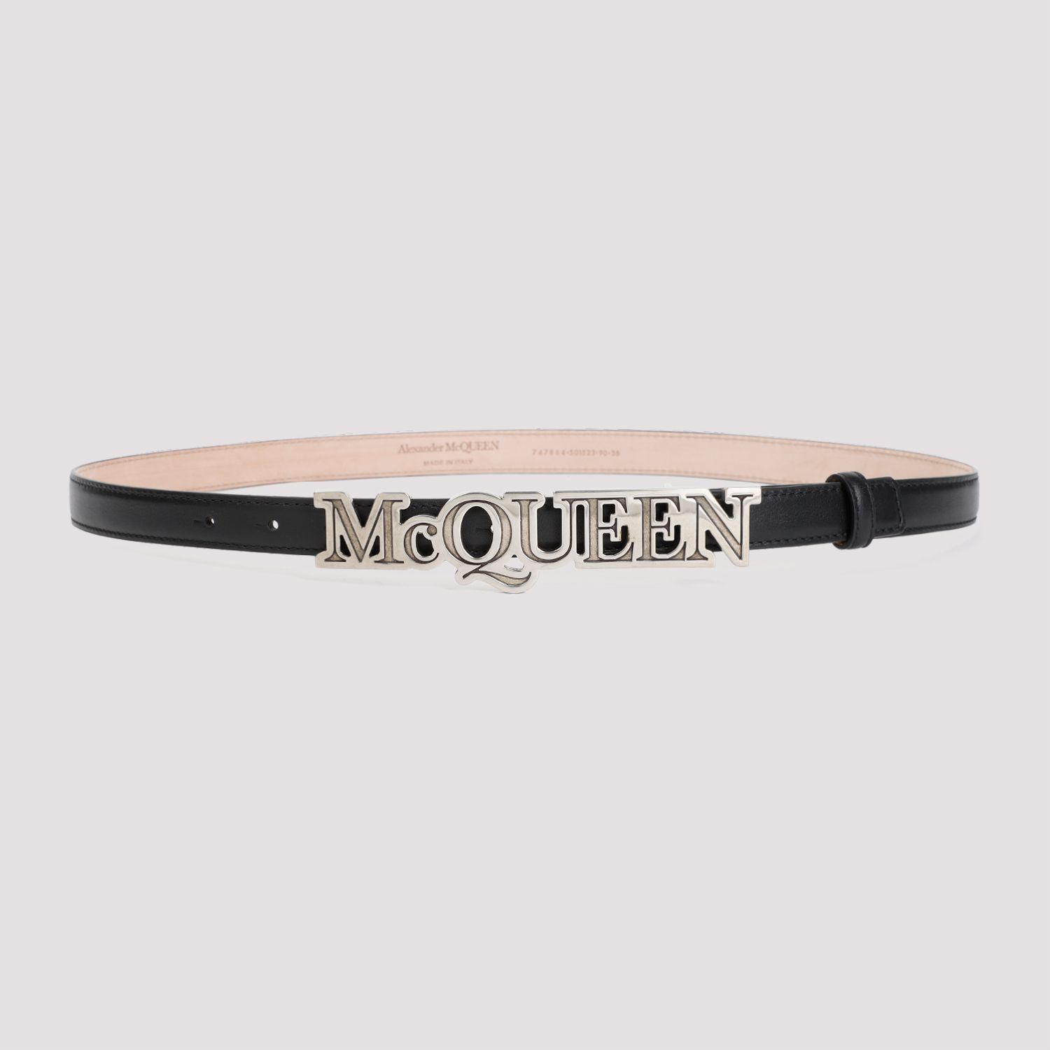 ALEXANDER MCQUEEN  Cintura di Pelle Nera Alexander McQueen con Fibbia Logo Promozione Limitata