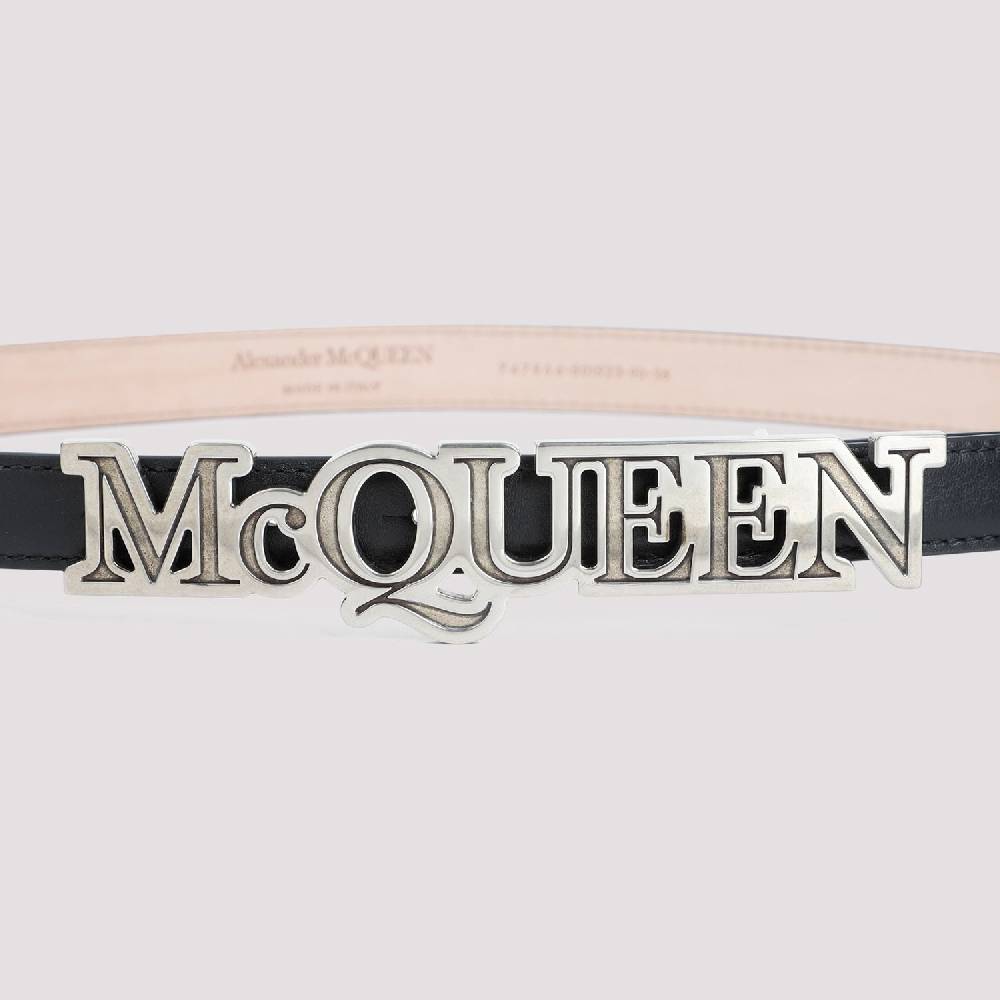 ALEXANDER MCQUEEN  Cintura di Pelle Nera Alexander McQueen con Fibbia Logo Promozione Limitata