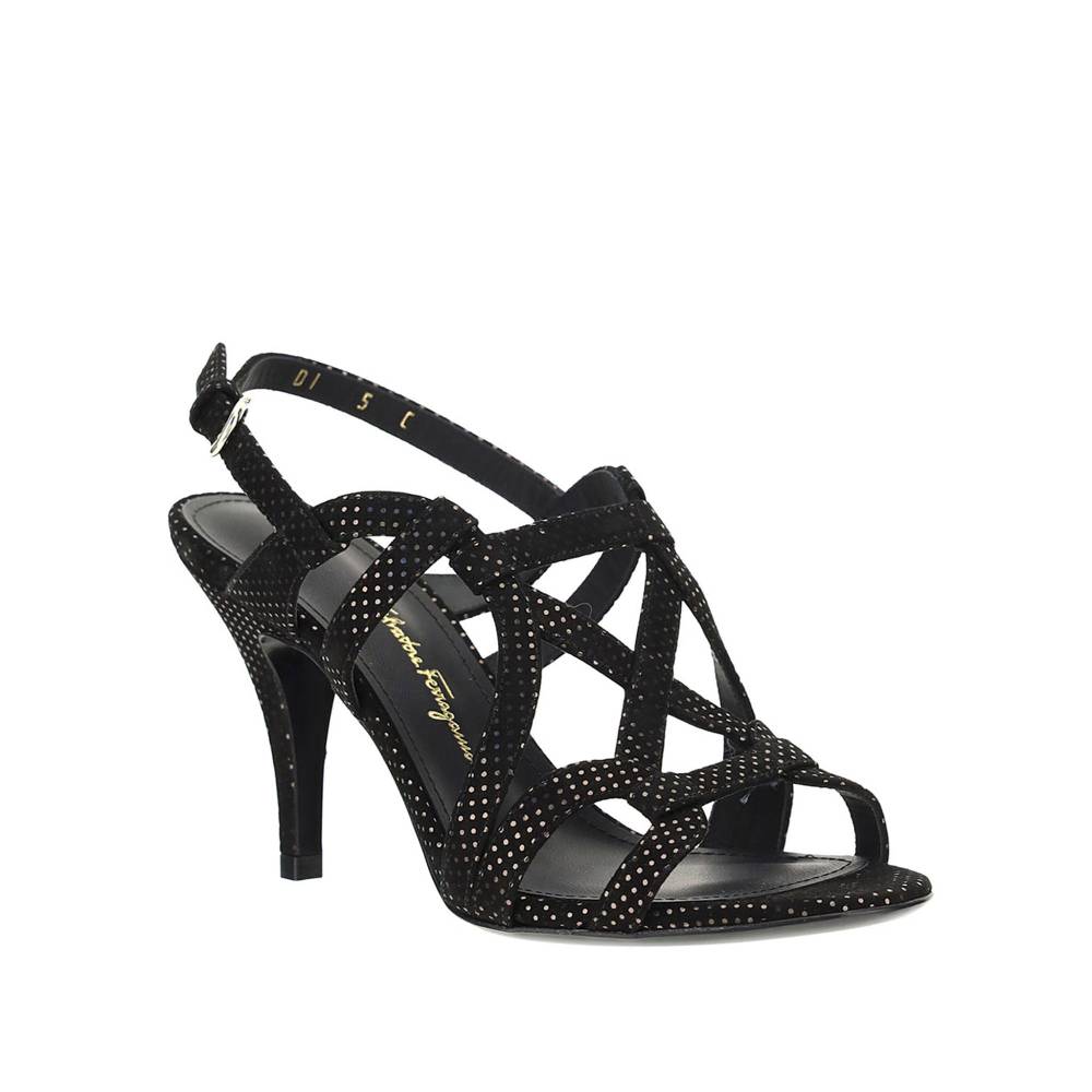 SALVATORE FERRAGAMO  Sandali con Tacco in Pelle Nera Salvatore Ferragamo Affare Del Giorno