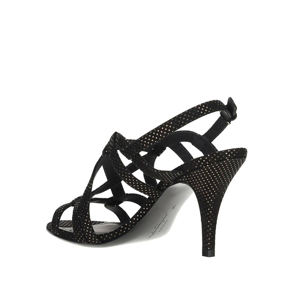 SALVATORE FERRAGAMO  Sandali con Tacco in Pelle Nera Salvatore Ferragamo Affare Del Giorno