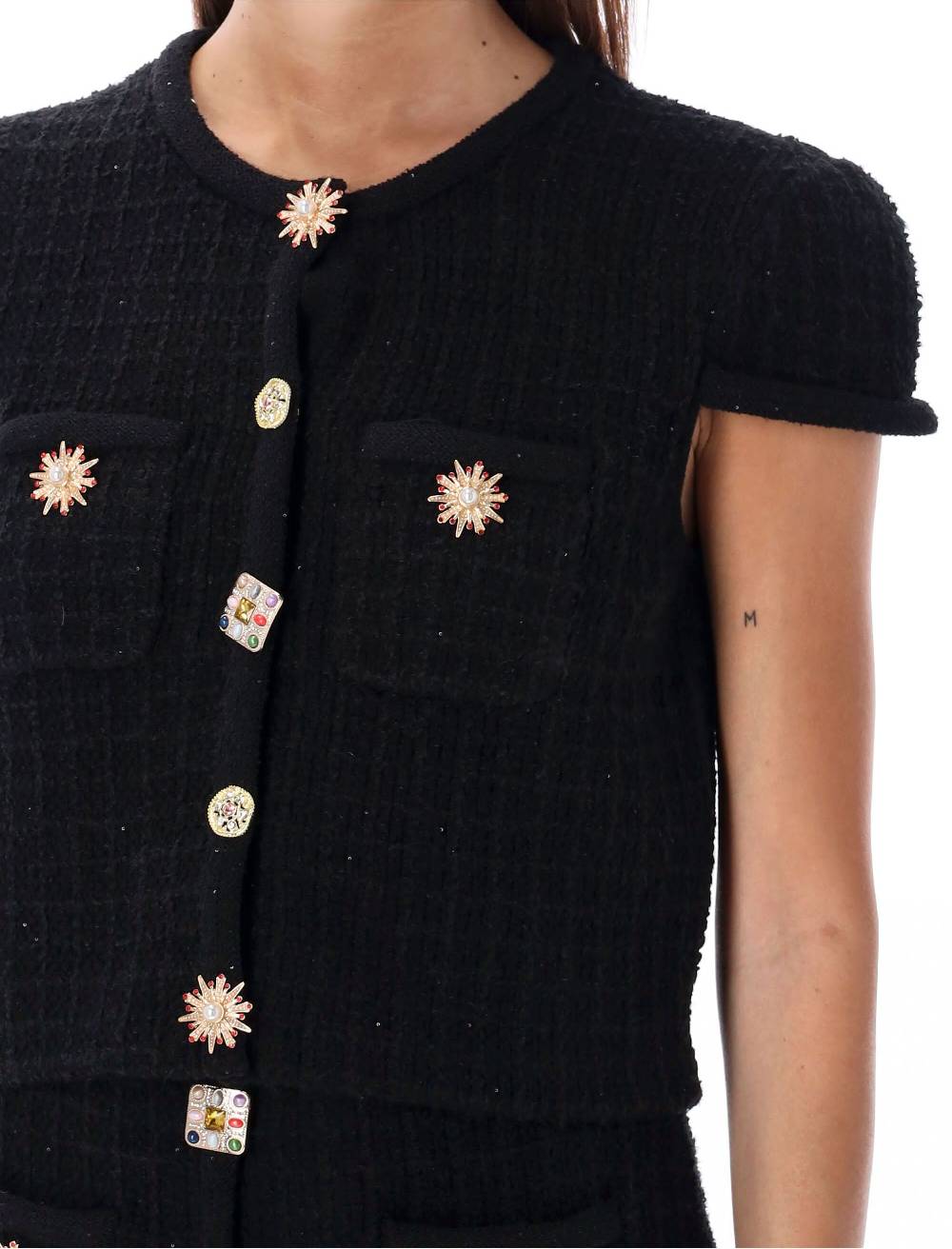 SELF PORTRAIT  Top Maglia Nero con Pulsanti Gioiello e Paillettes Self-Portrait Negozio