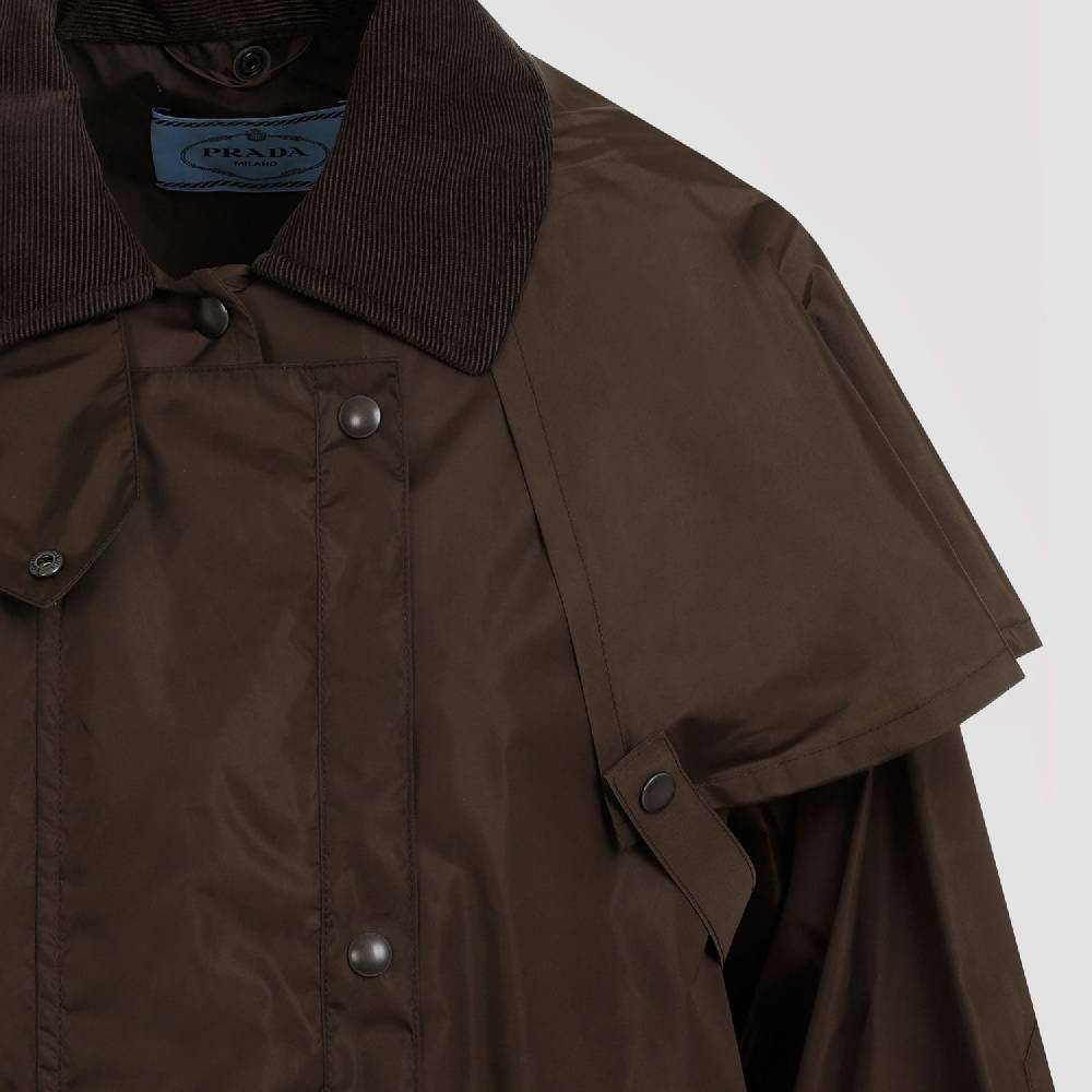 PRADA  Giacca da Donna Prada Marrone con Collo in Velluto a Coste in Poliammide Pezzi Unici