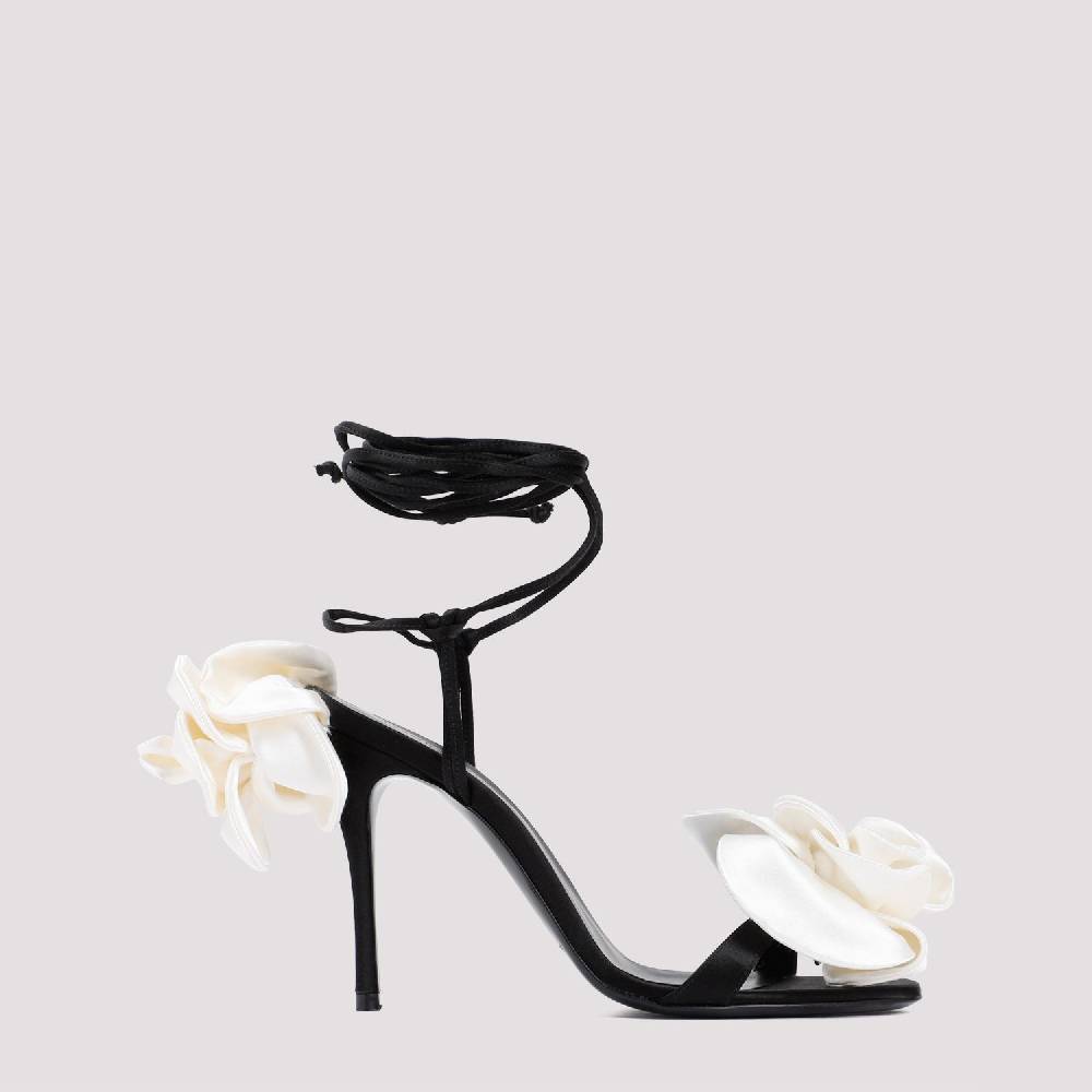 MAGDA BUTRYM  Sandali Stiletto Magda Butrym in Raso Nero con Applicazioni Floreali Qualità Garantita