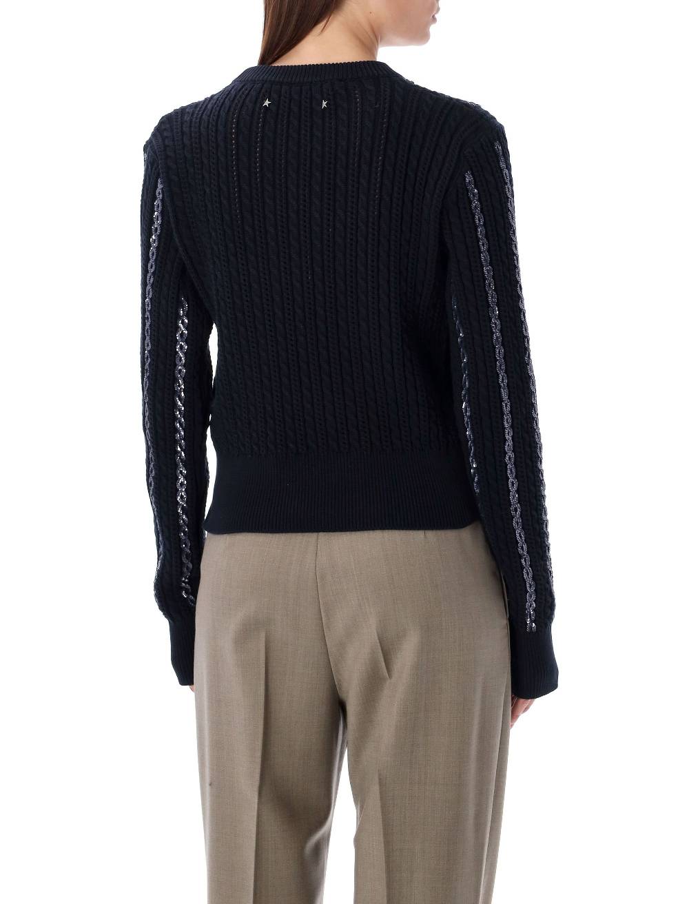 GOLDEN GOOSE  Maglione di Cotone a Trecce con Paillettes Golden Goose - Blu Scuro Promozione Limitata