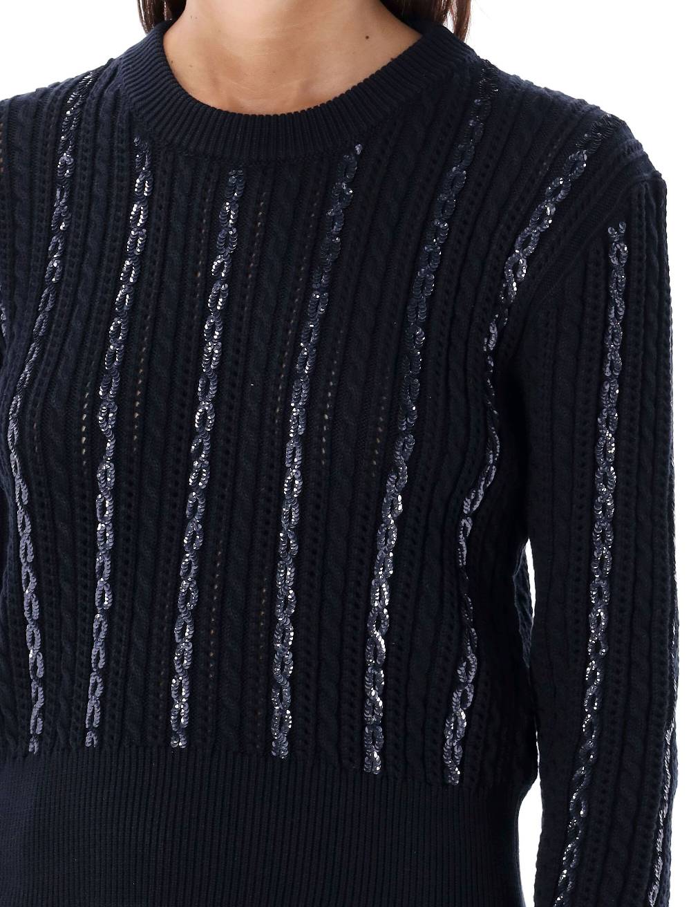 GOLDEN GOOSE  Maglione di Cotone a Trecce con Paillettes Golden Goose - Blu Scuro Promozione Limitata