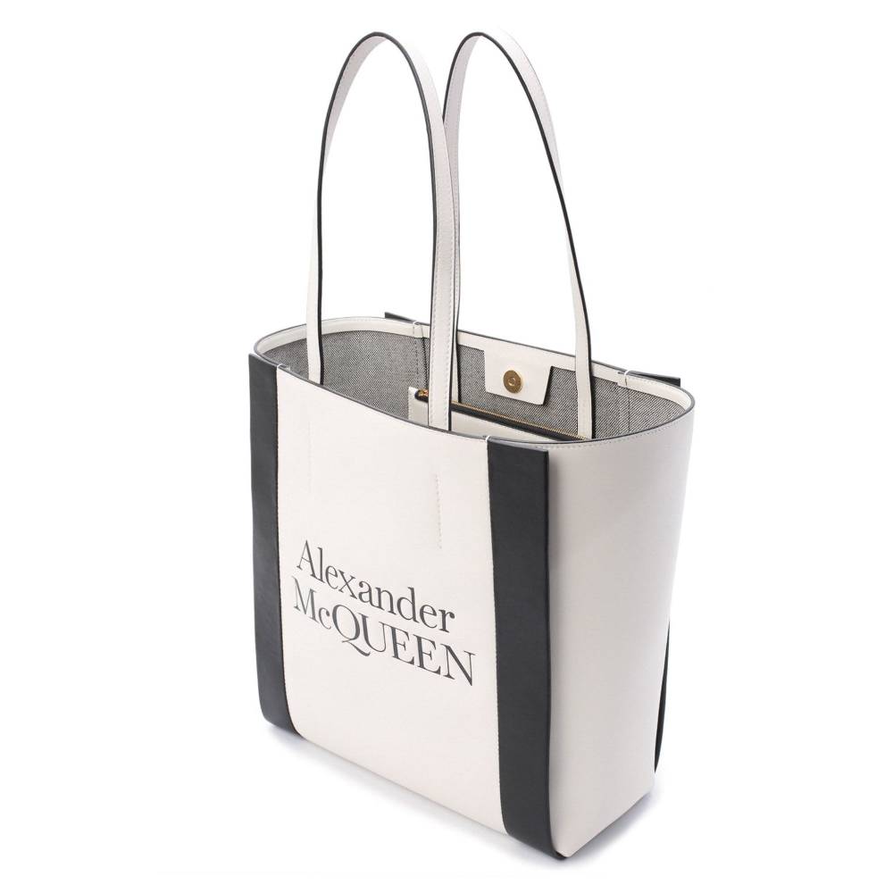 ALEXANDER MCQUEEN  Shopper Tote in Pelle di Vitello Bianca Alexander McQueen Enormi risparmi