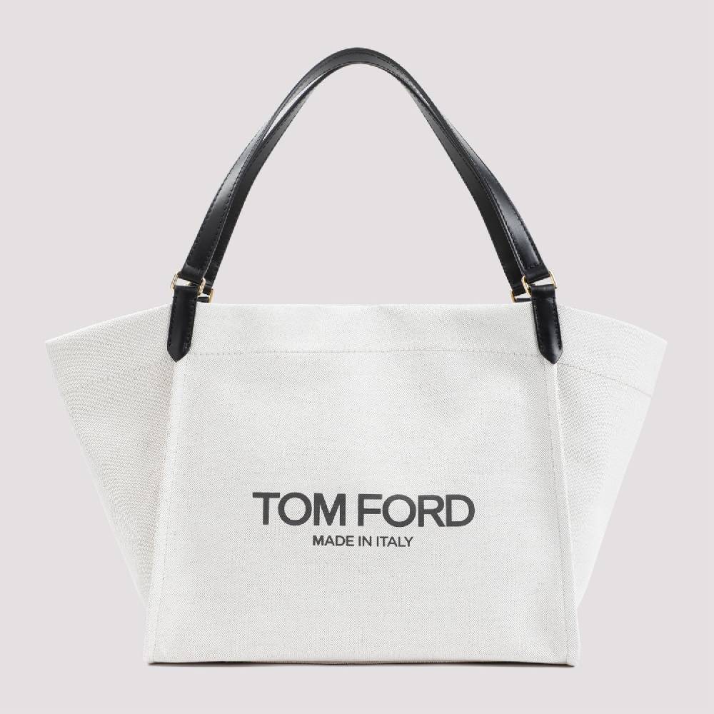TOM FORD  Borsa Tote Shopper Cotone e Pelle Nera Tom Ford Spedizione Gratuita