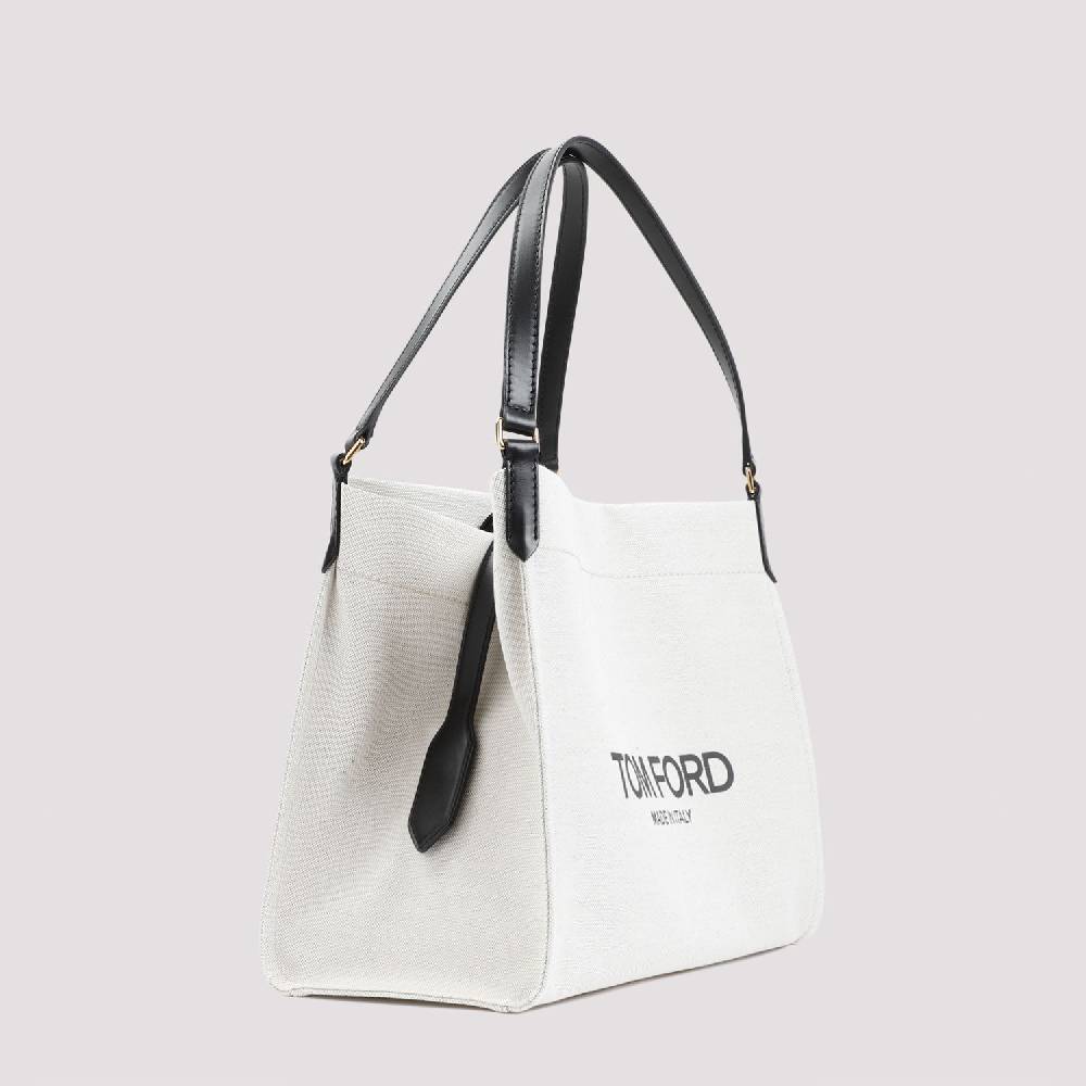TOM FORD  Borsa Tote Shopper Cotone e Pelle Nera Tom Ford Spedizione Gratuita