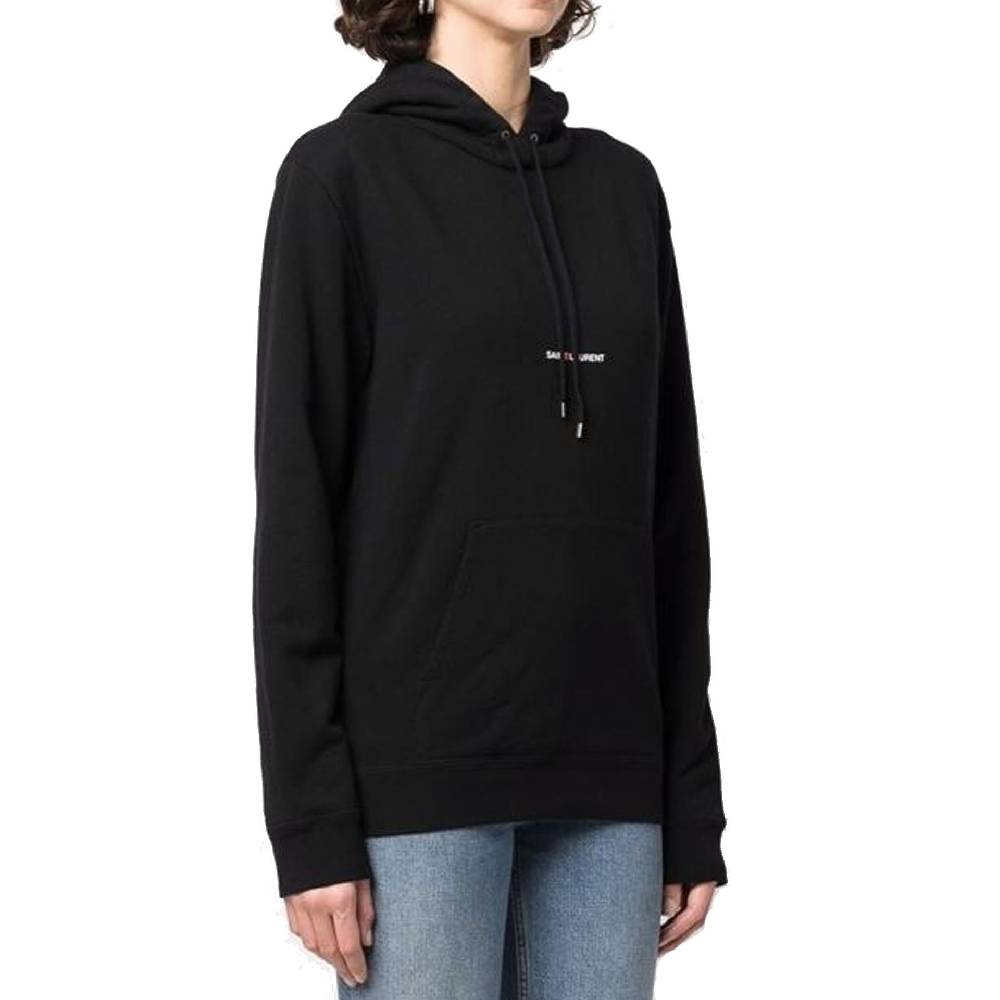 SAINT LAURENT  Felpa con Cappuccio Nera Logo SAINT LAURENT in Cotone per Donna Fino Al -60%