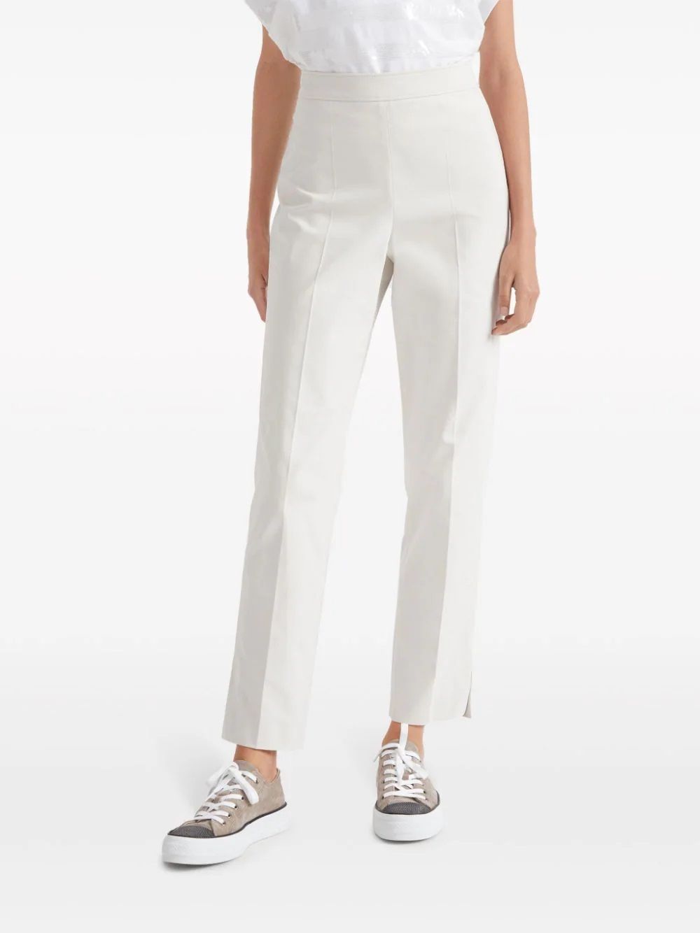 BRUNELLO CUCINELLI  Pantaloni Donna Bianchi in Cotone Elasticizzato Brunello Cucinelli Presa