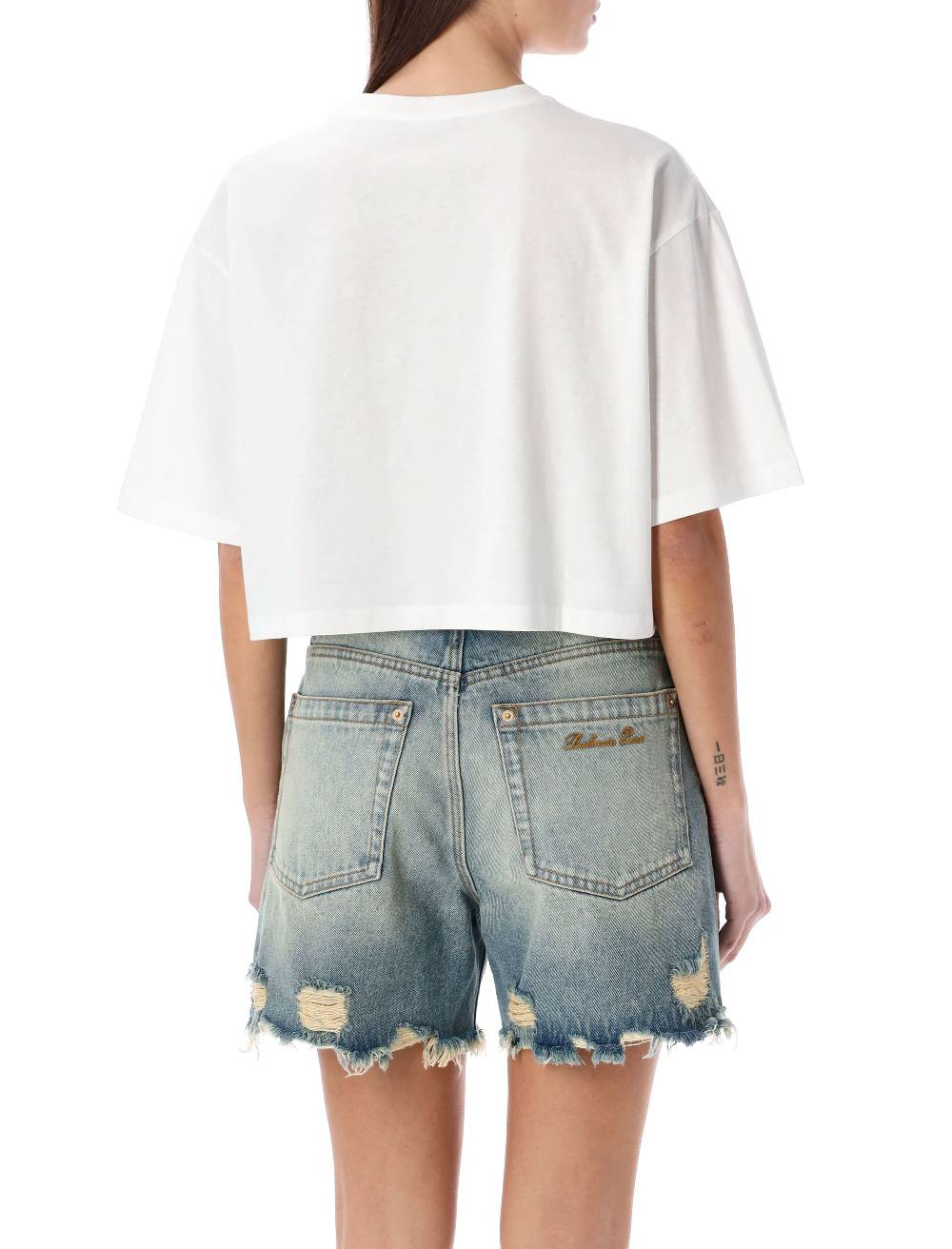 BALMAIN  T-Shirt Corta Balmain con Logo Argento - Cotone Biologico Online