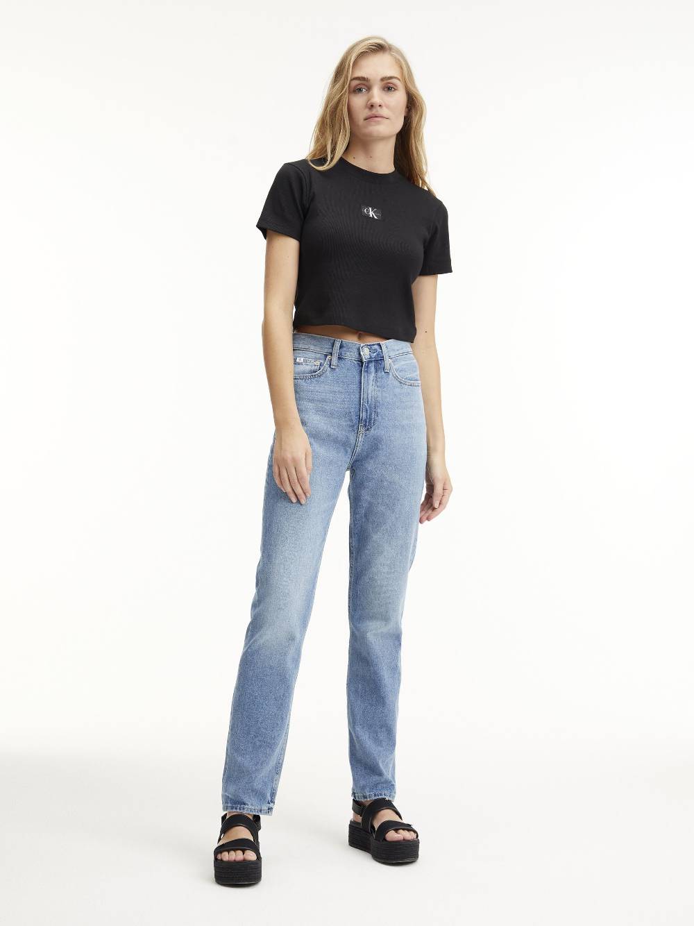 CALVIN KLEIN  Jeans Slim Fit a Vita Alta Calvin Klein in Azzurro Saldi