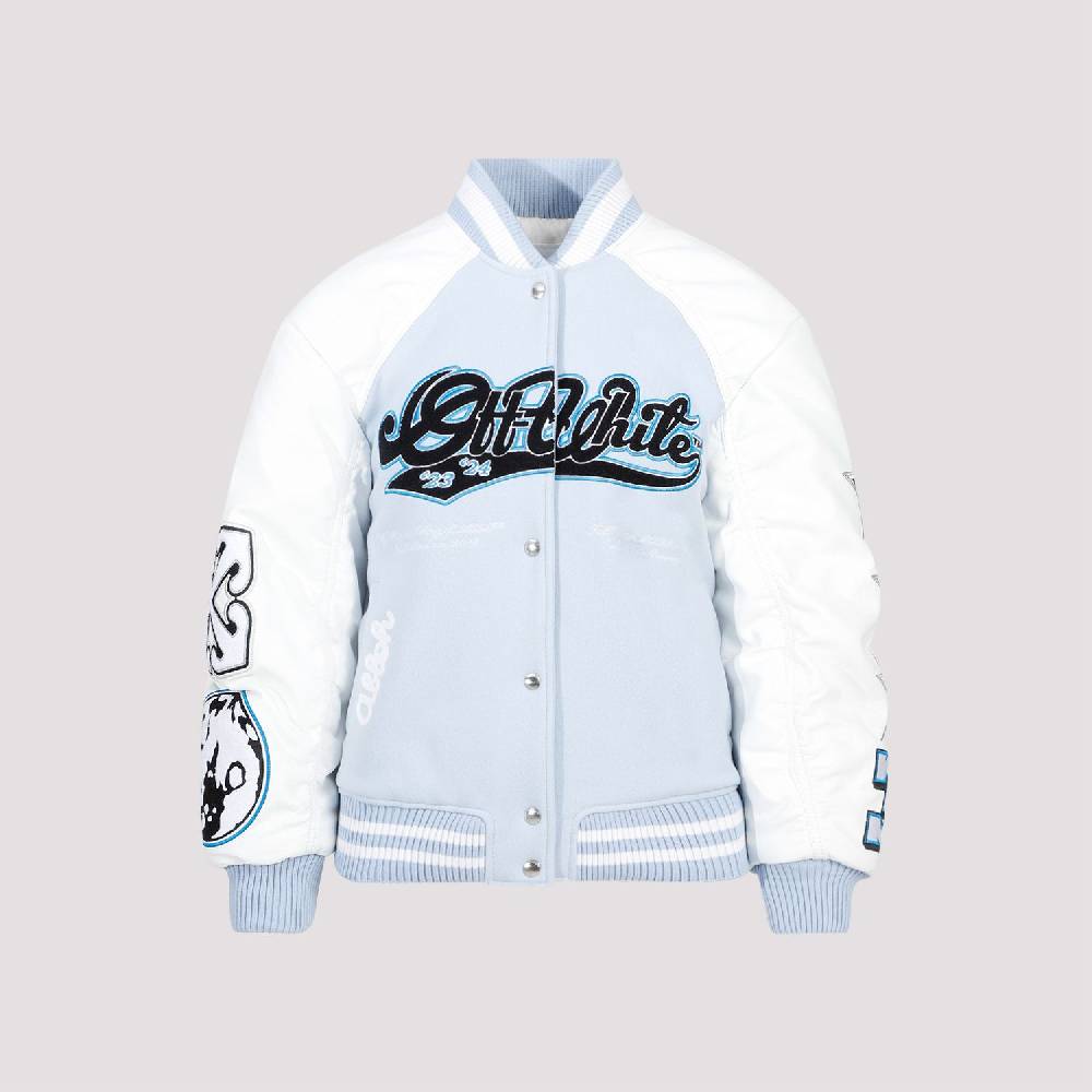 OFF-WHITE  Giacca Varsity in Pelle e Lana Blu Off-White Negozi Online