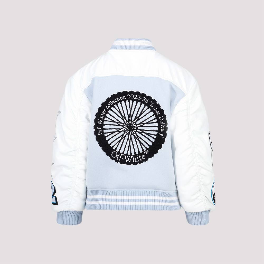 OFF-WHITE  Giacca Varsity in Pelle e Lana Blu Off-White Negozi Online