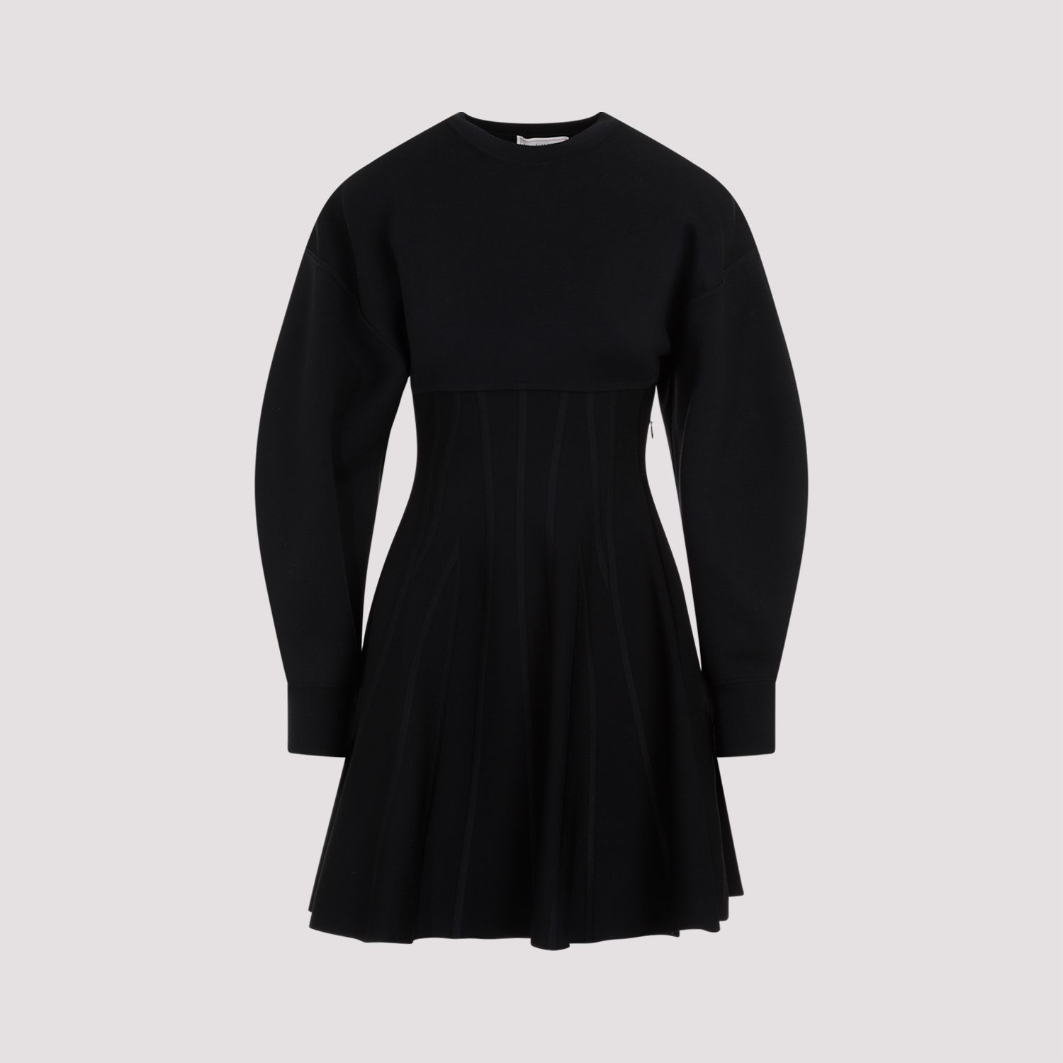 ALEXANDER MCQUEEN  Abito in Misto Lana Nero Alexander McQueen - Gonna a Campana a Righe Online