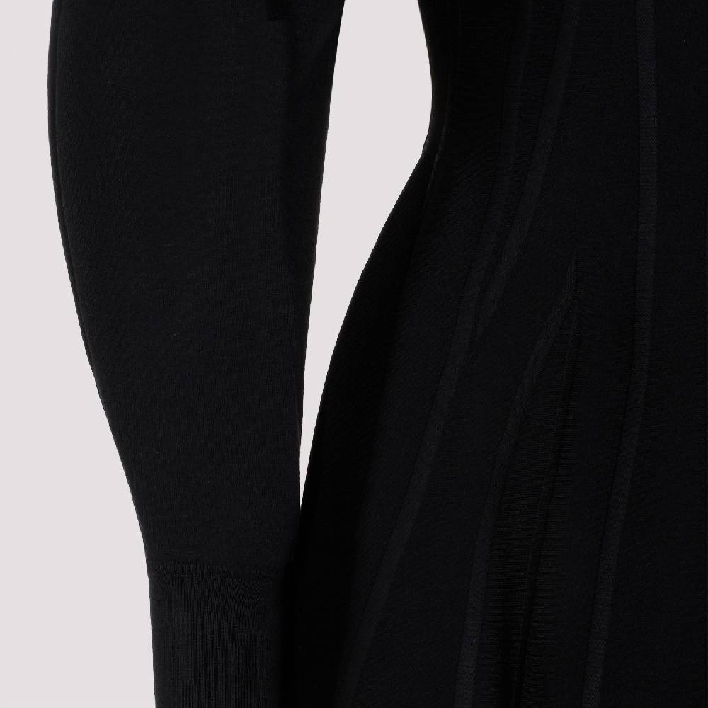 ALEXANDER MCQUEEN  Abito in Misto Lana Nero Alexander McQueen - Gonna a Campana a Righe Online