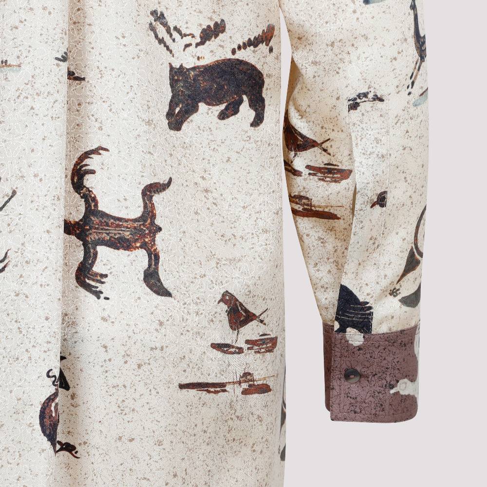 LOEWE  Camicia Oversize da Donna Loewe in Seta Beige con Stampa Animalier Saldi