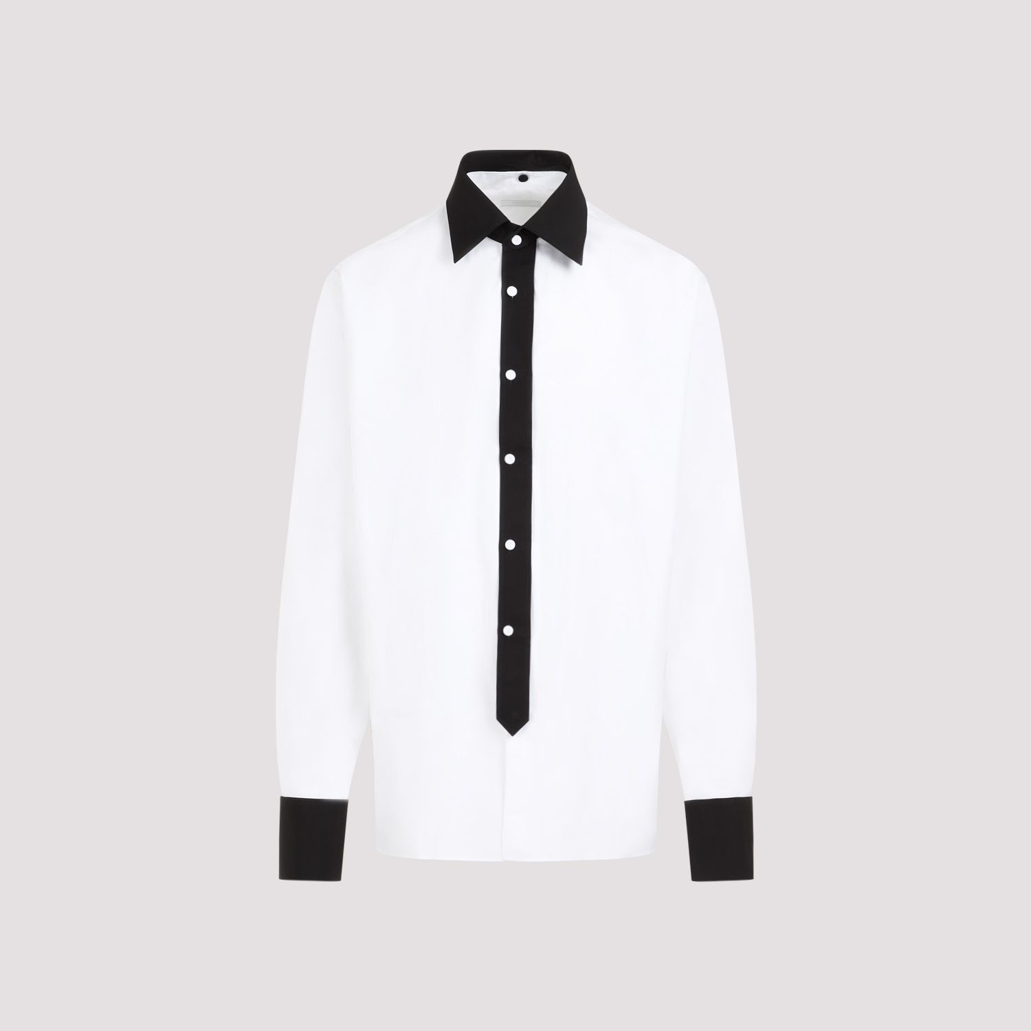 PRADA  Camicia Prada Uomo Cotone Bianco con Colletto a Contrasto Nero Grande vendita