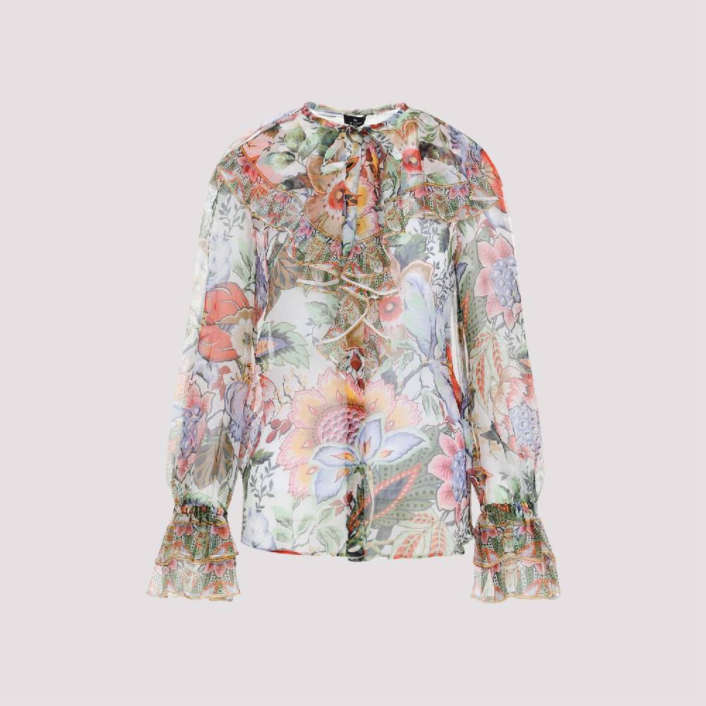 ETRO  Camicia ETRO in Seta Floreale con Ruche - Multicolore Fornitura limitata