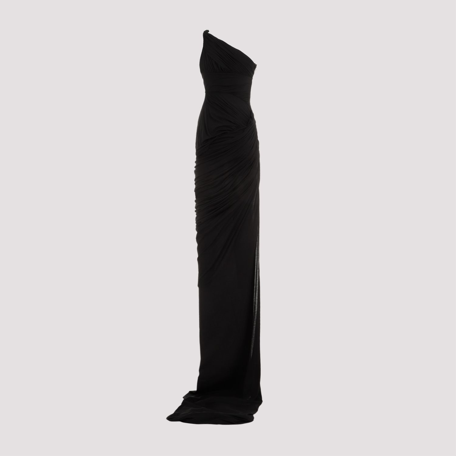 RICK OWENS  Abito Drappeggiato Monospalla Nero in Cotone di Rick Owens Negozio