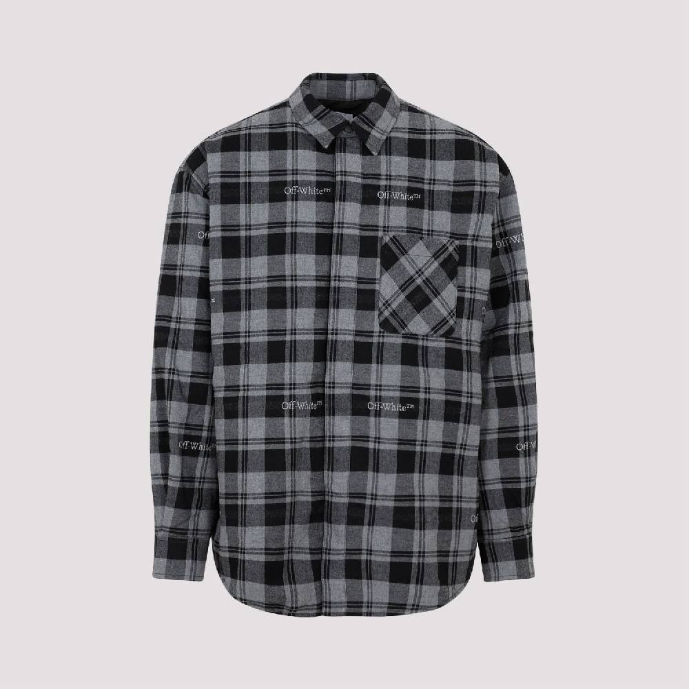 OFF-WHITE  Camicia Overshirt a Quadri in Cotone Grigio da Uomo Off-White Italia