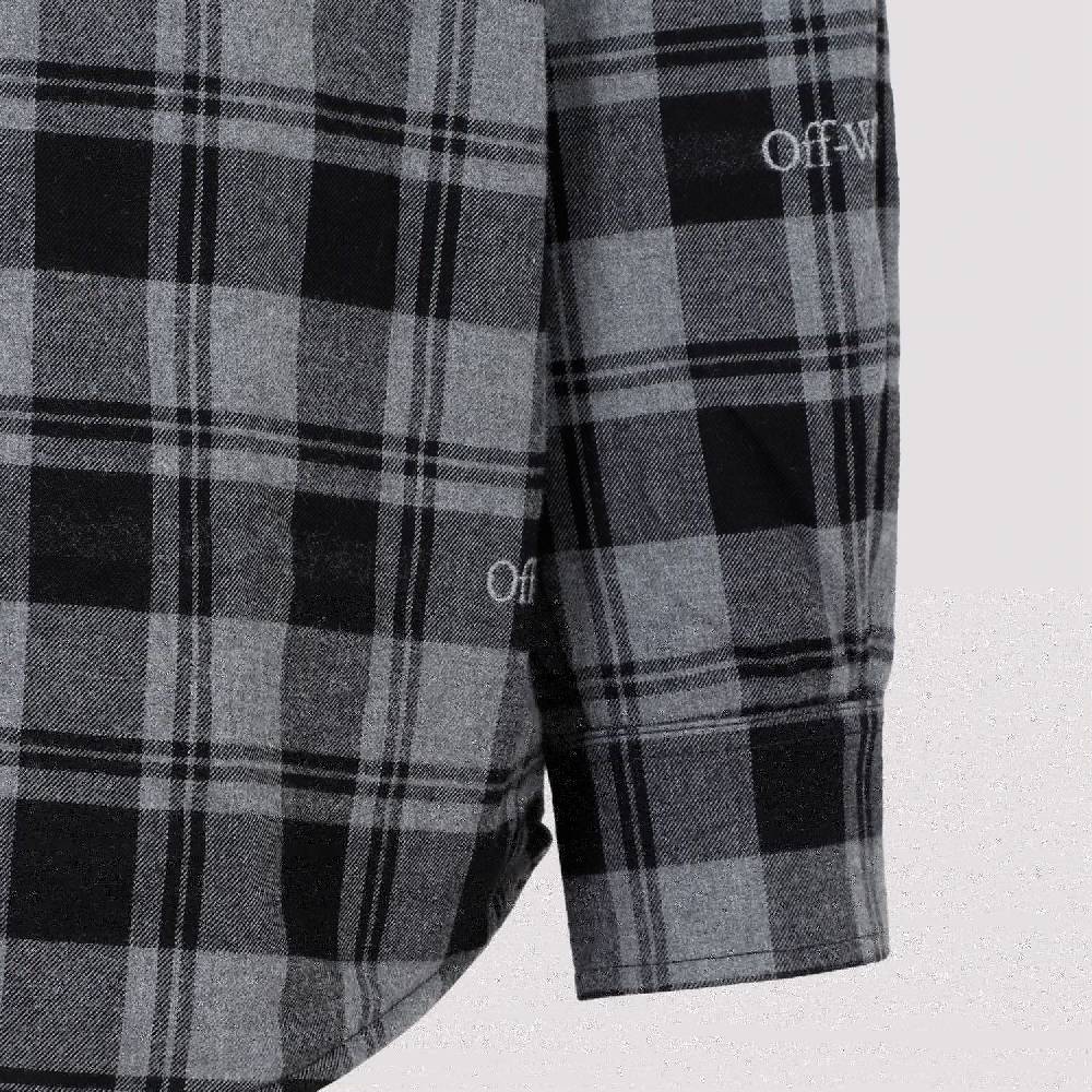 OFF-WHITE  Camicia Overshirt a Quadri in Cotone Grigio da Uomo Off-White Italia