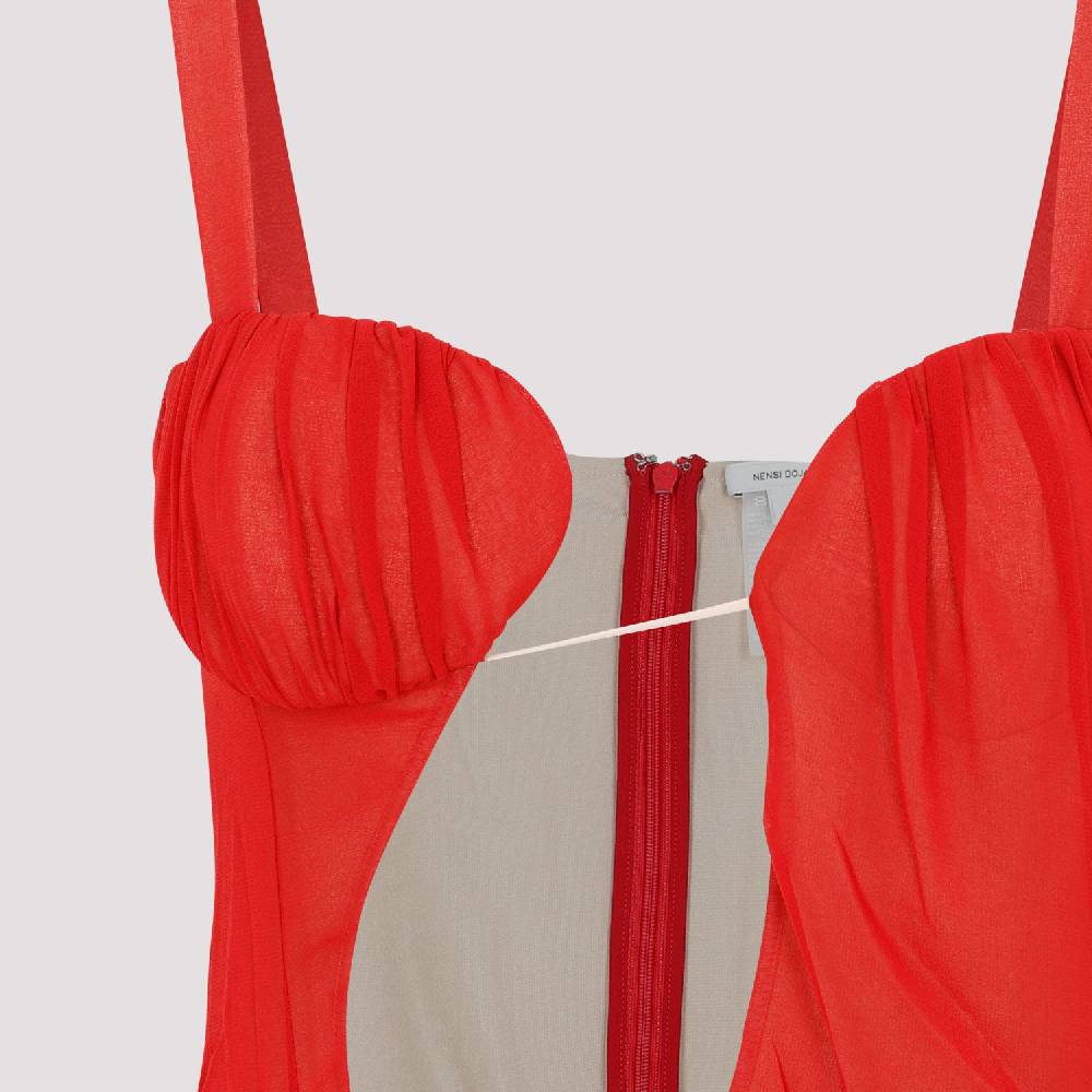 NENSI DOJAKA  Abito Mini Asimmetrico Rosso di Seta Nensi Dojaka In Linea