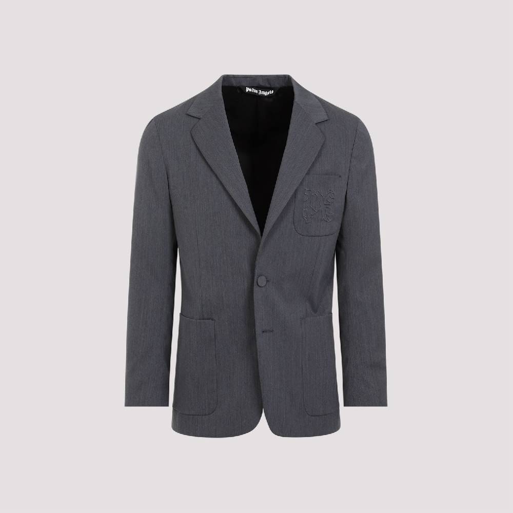 PALM ANGELS  Blazer Monogramma Grigio Chiaro Palm Angels - Uomo Poliestere e Lana Offerta San Valentino