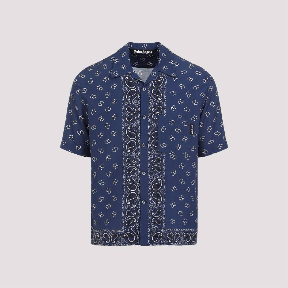 PALM ANGELS  Camicia Bowling Blu Navy Paisley Palm Angels Uomo Spedizione Gratuita