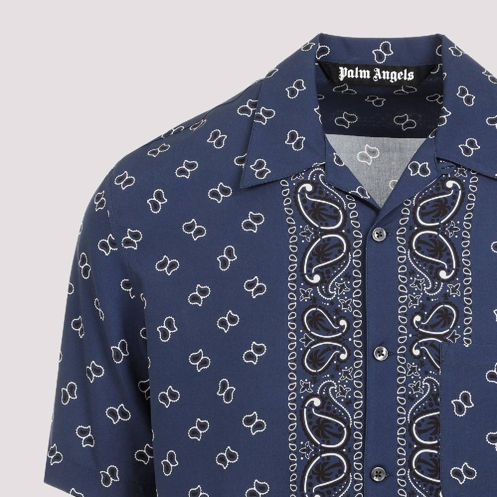 PALM ANGELS  Camicia Bowling Blu Navy Paisley Palm Angels Uomo Spedizione Gratuita