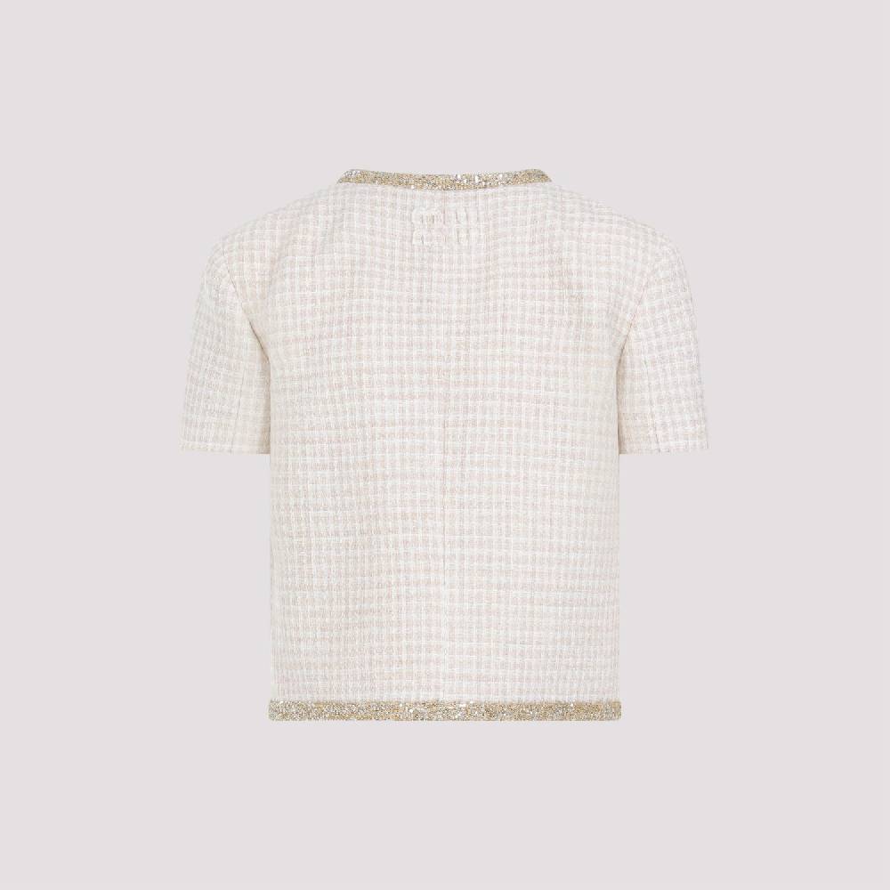 MIU MIU  Giacca in Lana Vergine Pied de Poule Avorio MIU MIU con Bordo di Paillettes Soddisfazione Garantita