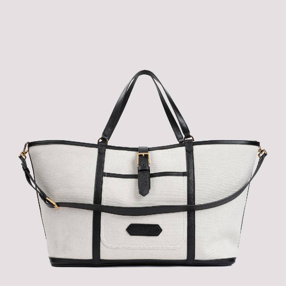TOM FORD  Borsa Shopper TOM FORD in Cotone e Pelle Nera Acquista Ora