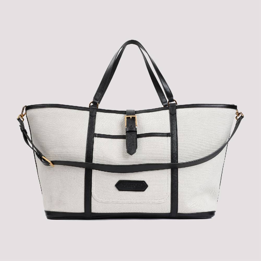 TOM FORD  Borsa Shopper TOM FORD in Cotone e Pelle Nera Acquista Ora