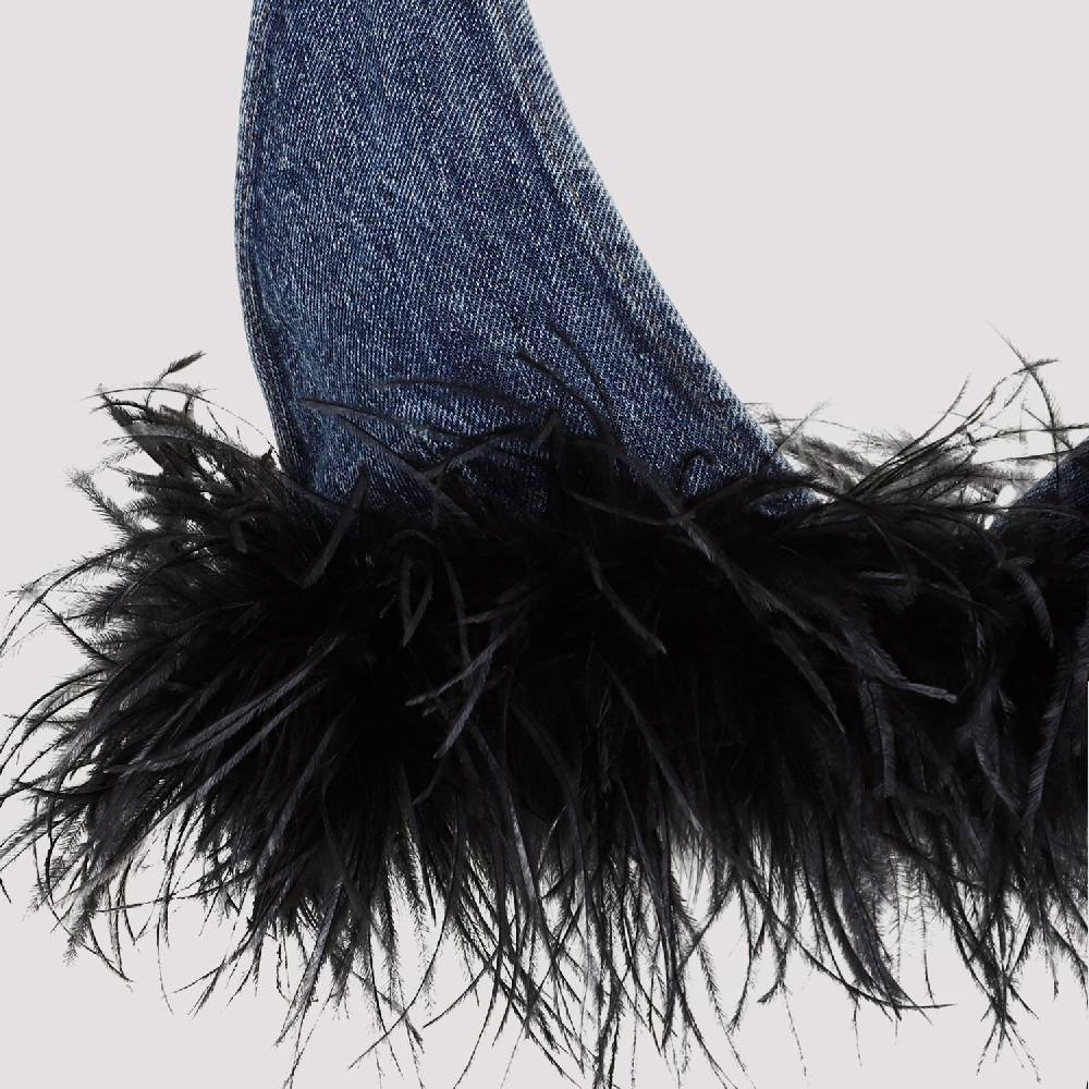 MIU MIU  Top di Cotone Blu con Piume Miu Miu Consegna Veloce