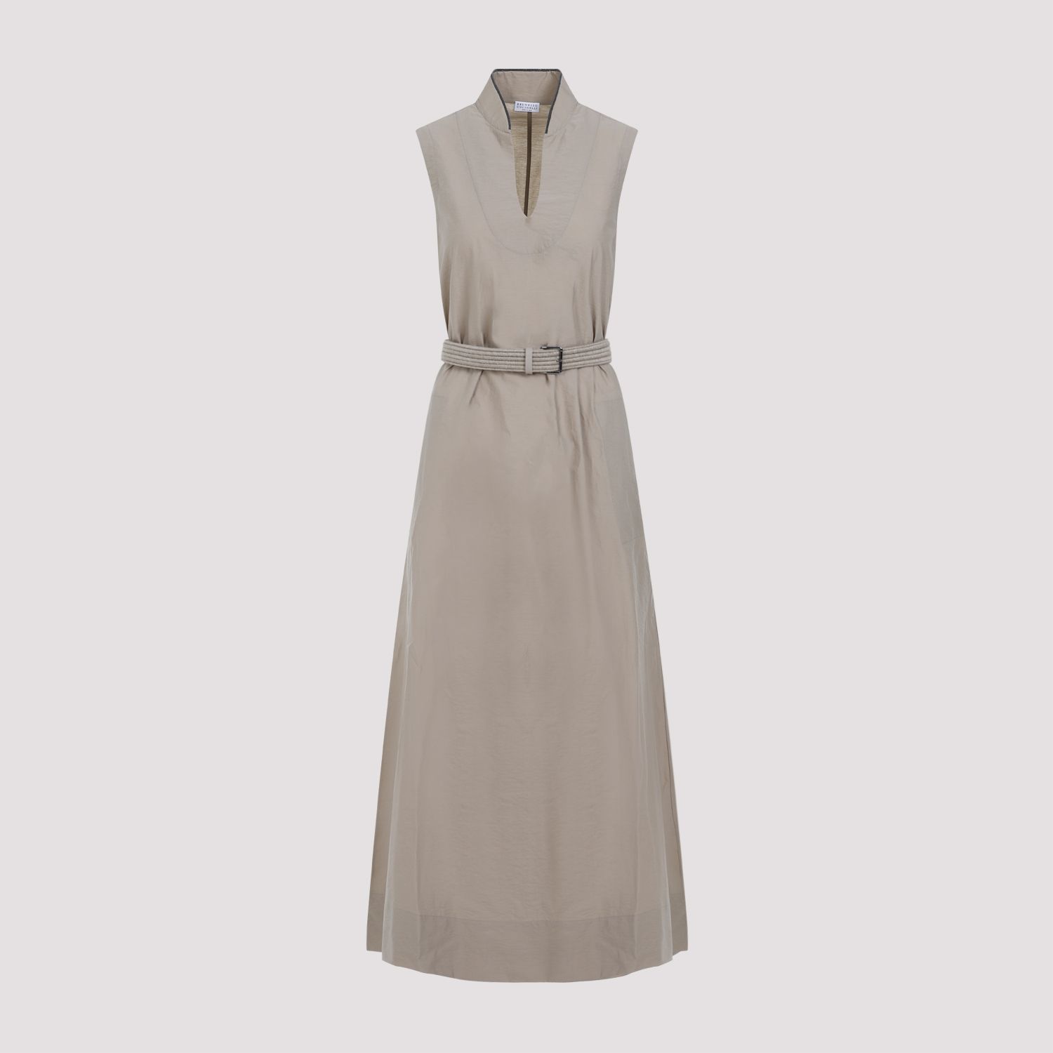 BRUNELLO CUCINELLI  Abito Beige Senza Maniche in Cotone Misto Brunello Cucinelli Promozione Limitata