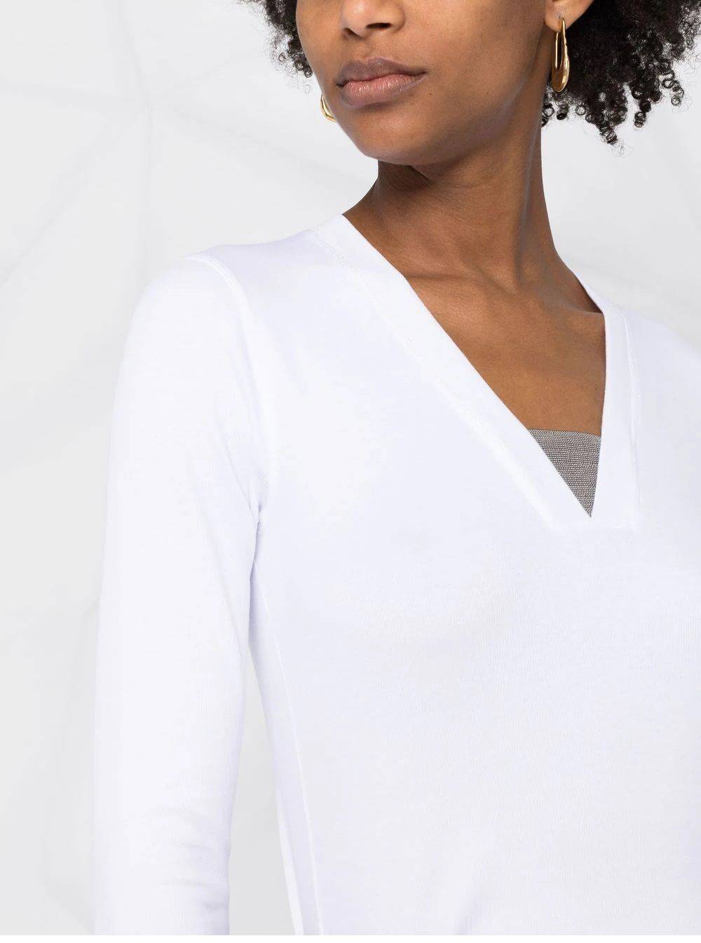 BRUNELLO CUCINELLI  Maglione Bianco Scollo a V BRUNELLO CUCINELLI da Donna Comprane uno, ottenene uno gratis