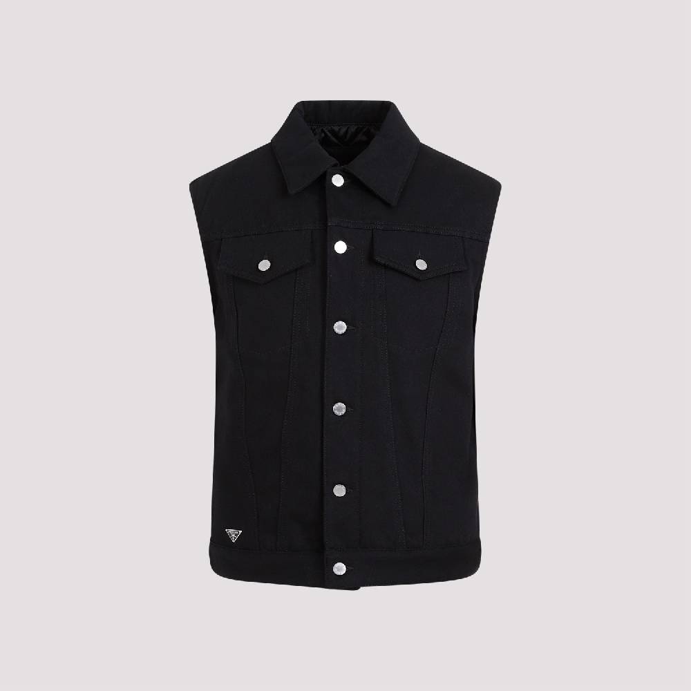 PRADA  Gilet di Jeans Nero in Cotone PRADA - Panciotto Senza Maniche Uomo Negozio