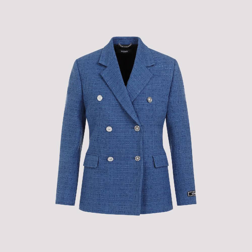 VERSACE  Blazer Tweed Cotone Blu Versace da Donna In Saldo