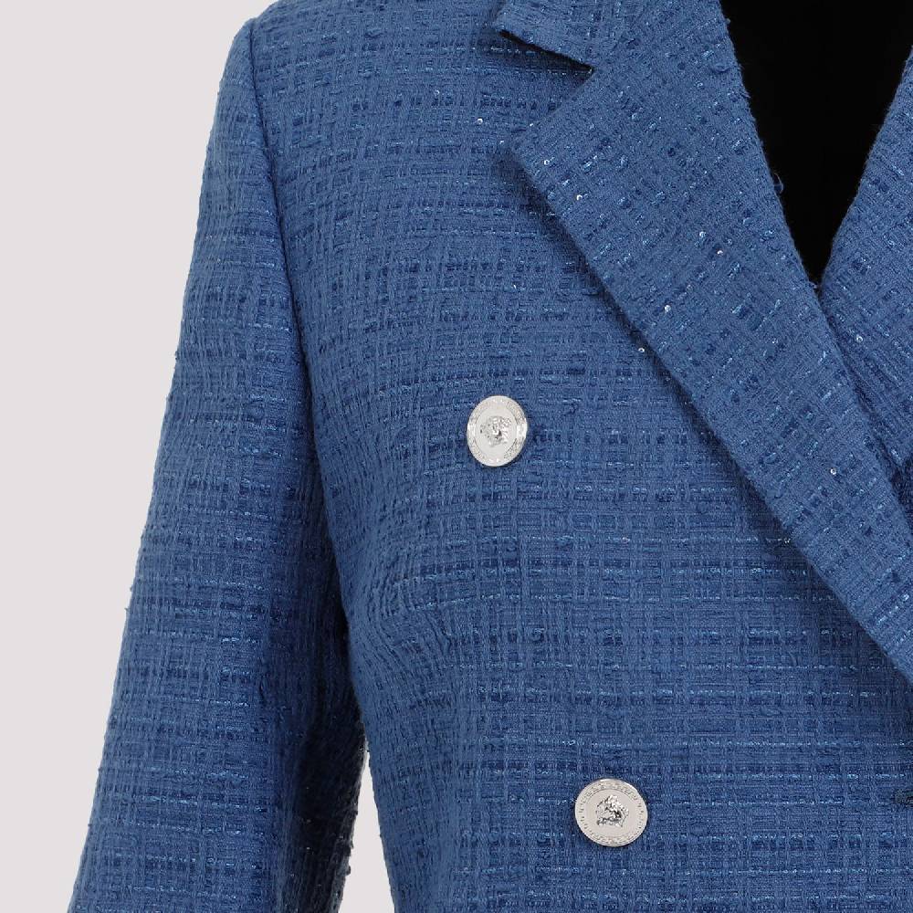 VERSACE  Blazer Tweed Cotone Blu Versace da Donna In Saldo