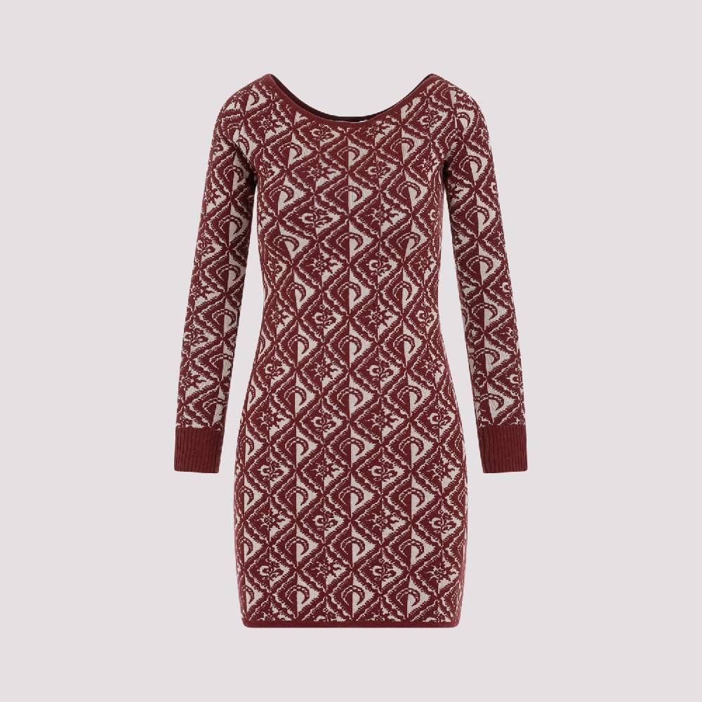 MARINE SERRE  Abito Corto Jacquard Rosso Marine Serre in Lana Moda
