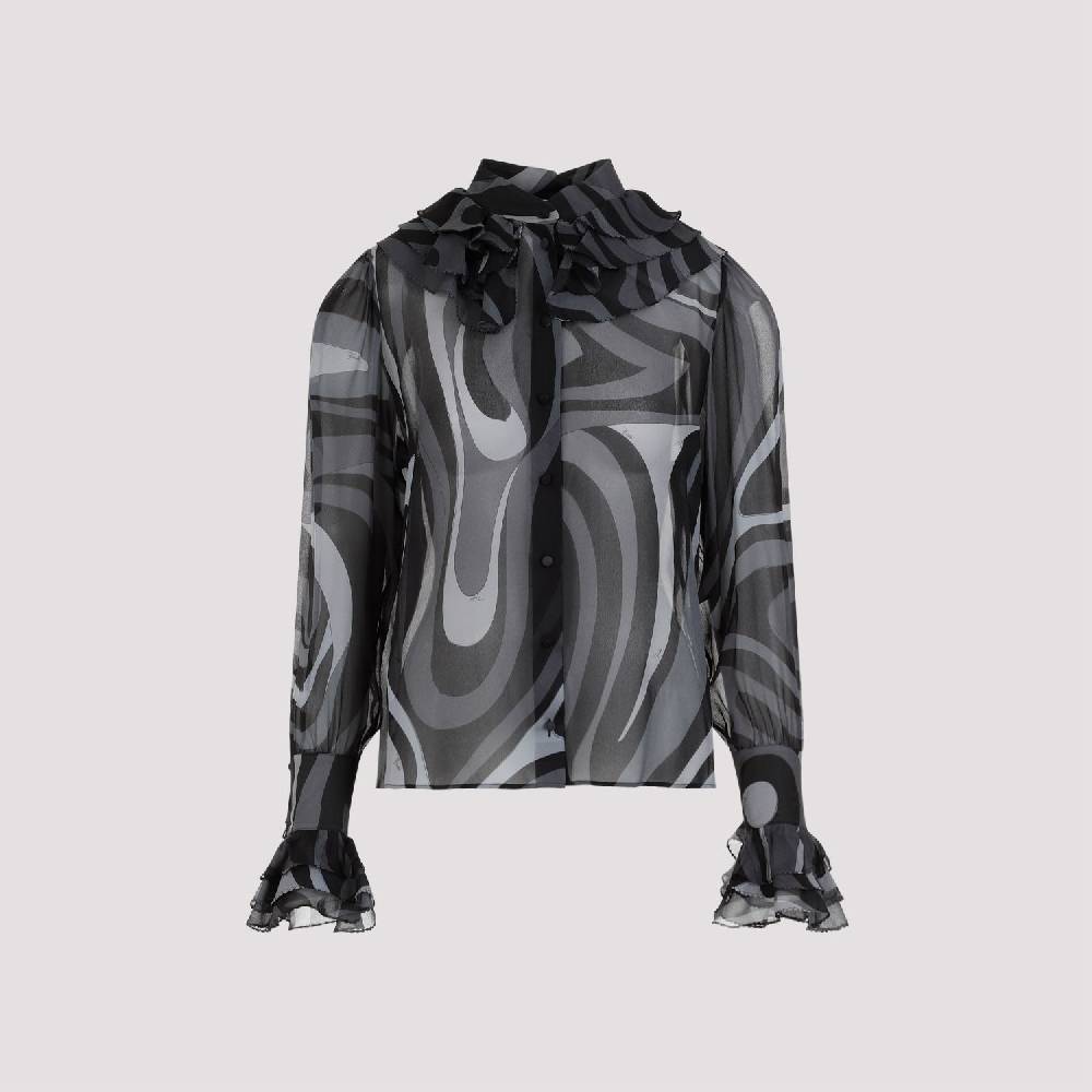 PUCCI  Camicia di Seta Nera Ruches PUCCI - Eleganza Femminile con Fantasia Ondulata 2025