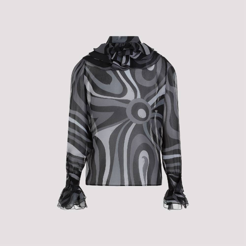 PUCCI  Camicia di Seta Nera Ruches PUCCI - Eleganza Femminile con Fantasia Ondulata 2025