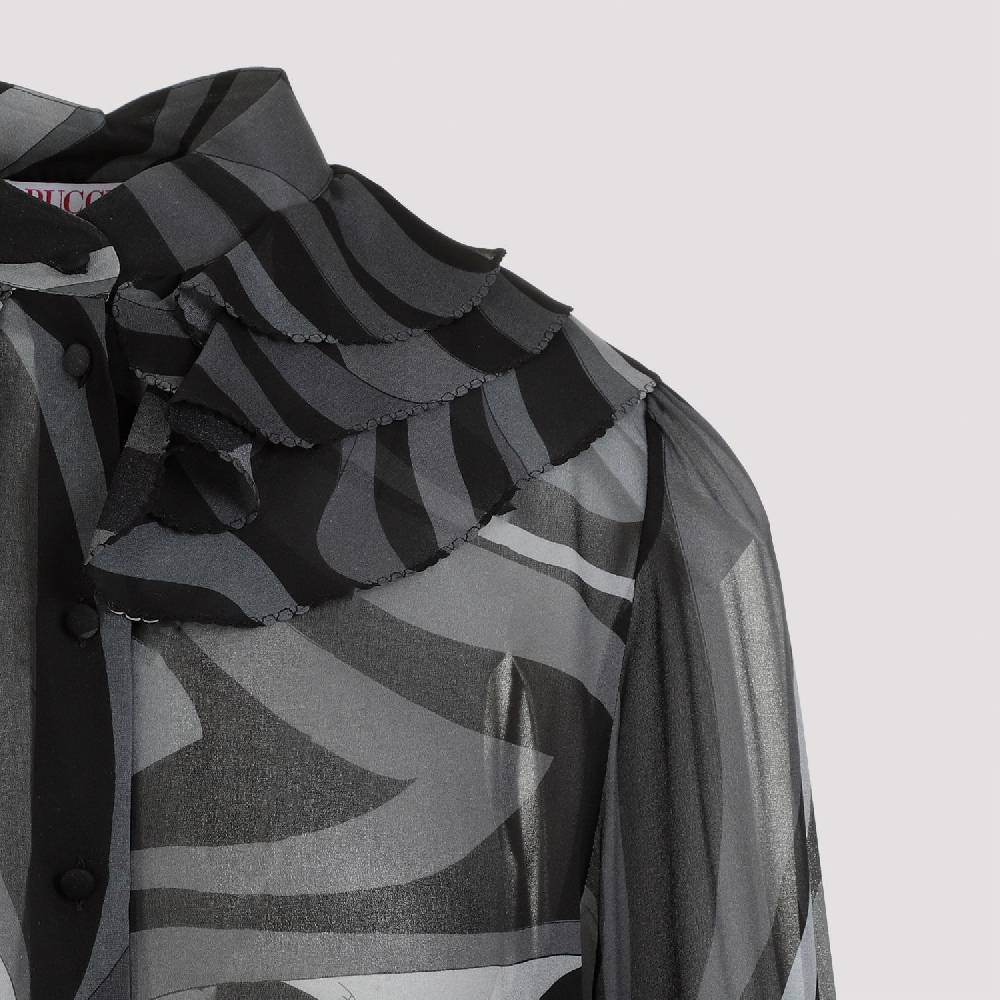 PUCCI  Camicia di Seta Nera Ruches PUCCI - Eleganza Femminile con Fantasia Ondulata 2025